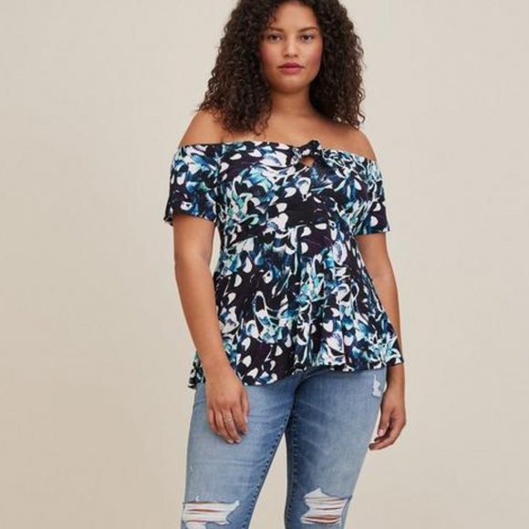 Torrid Babydoll Super Soft Tie-Front Off-Shoulder Top, sz 2X - Picture 1 of 11